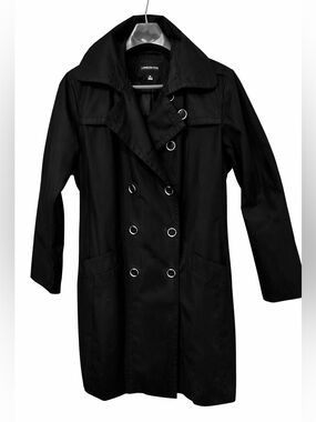London Fog Trench Rain Coat Black Double Breasted Weather Resistant 1X No Belt
